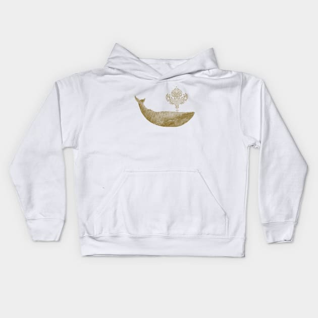 The Damask Whale gold square Kids Hoodie by Terry Fan